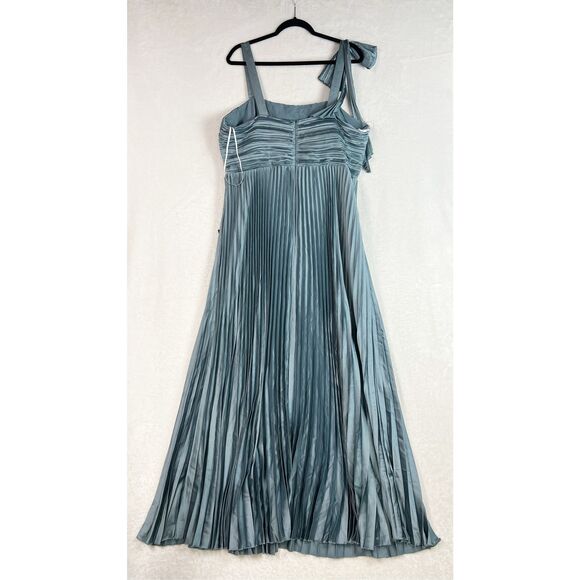 Lulus Gorgeous Purpose Slate Satin Pleated Sleeveless Bow Maxi Dress Size 1X NWT - Picture 10 of 13